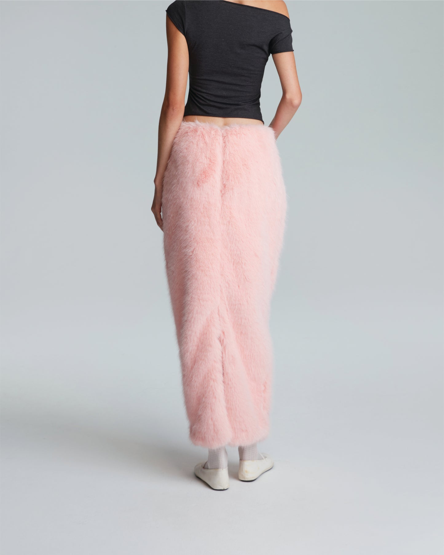 FAUX FUR MAXI SKIRT (PINK)