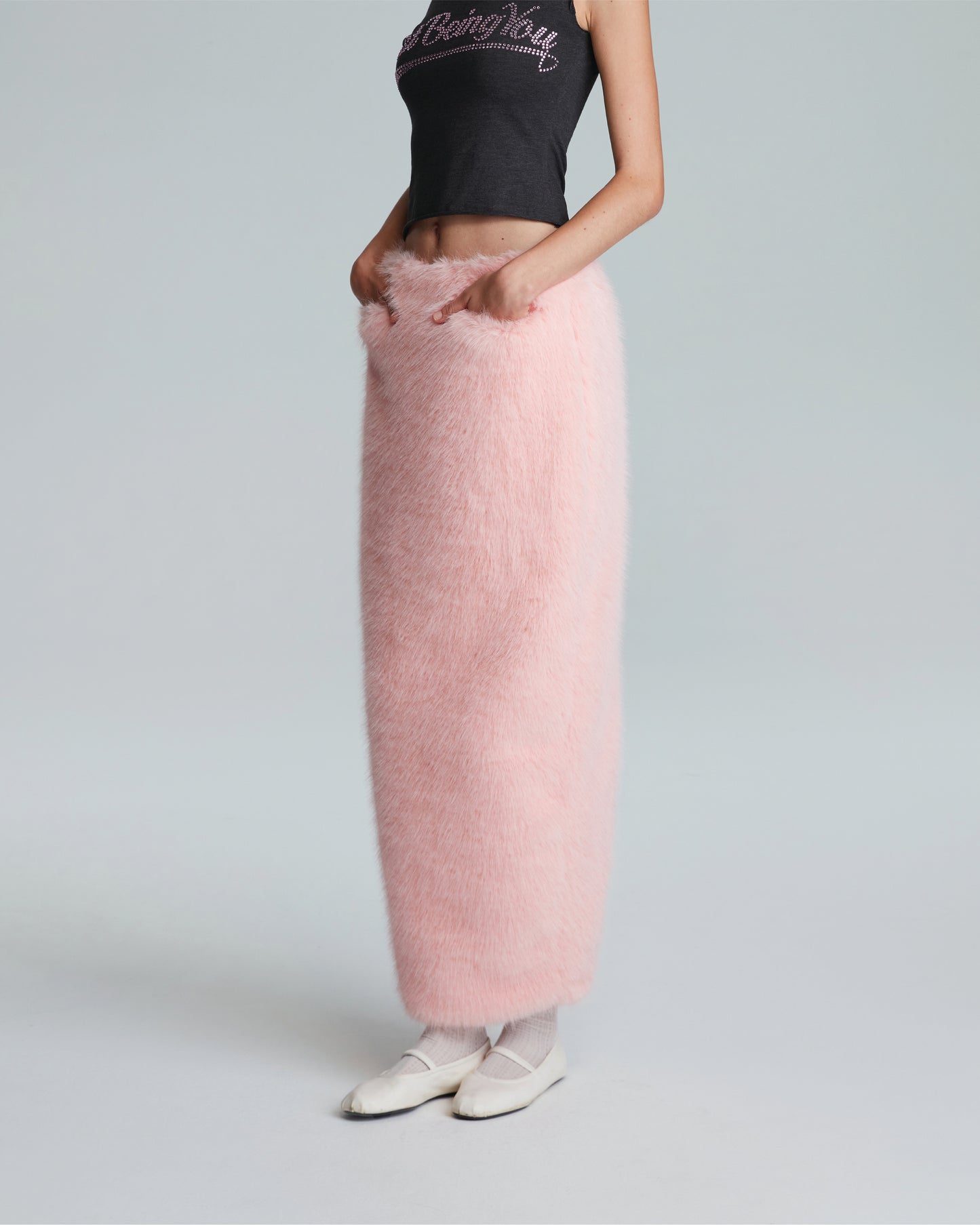 FAUX FUR MAXI SKIRT (PINK)