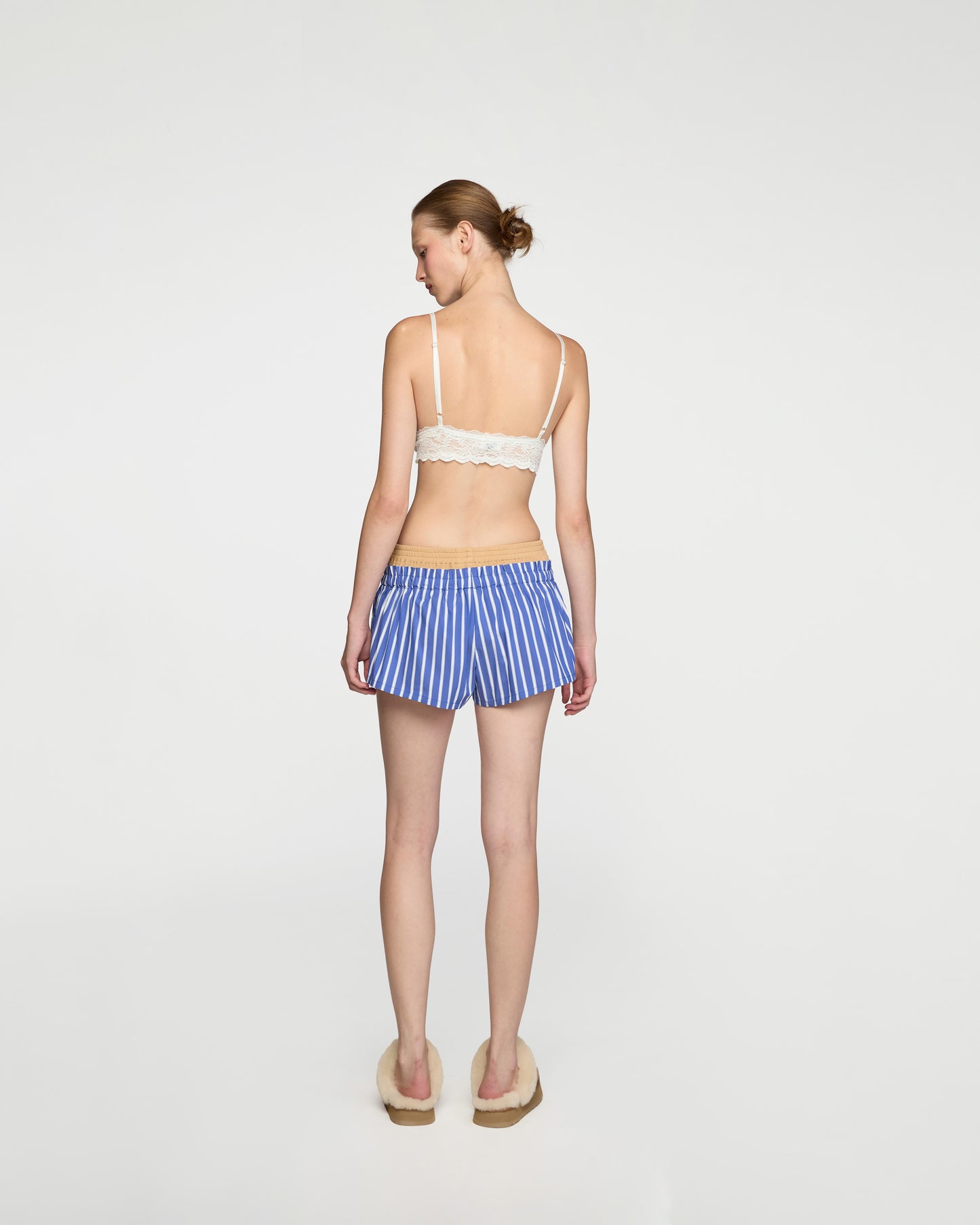 BLUE RIBBED WAISTED SHORTS