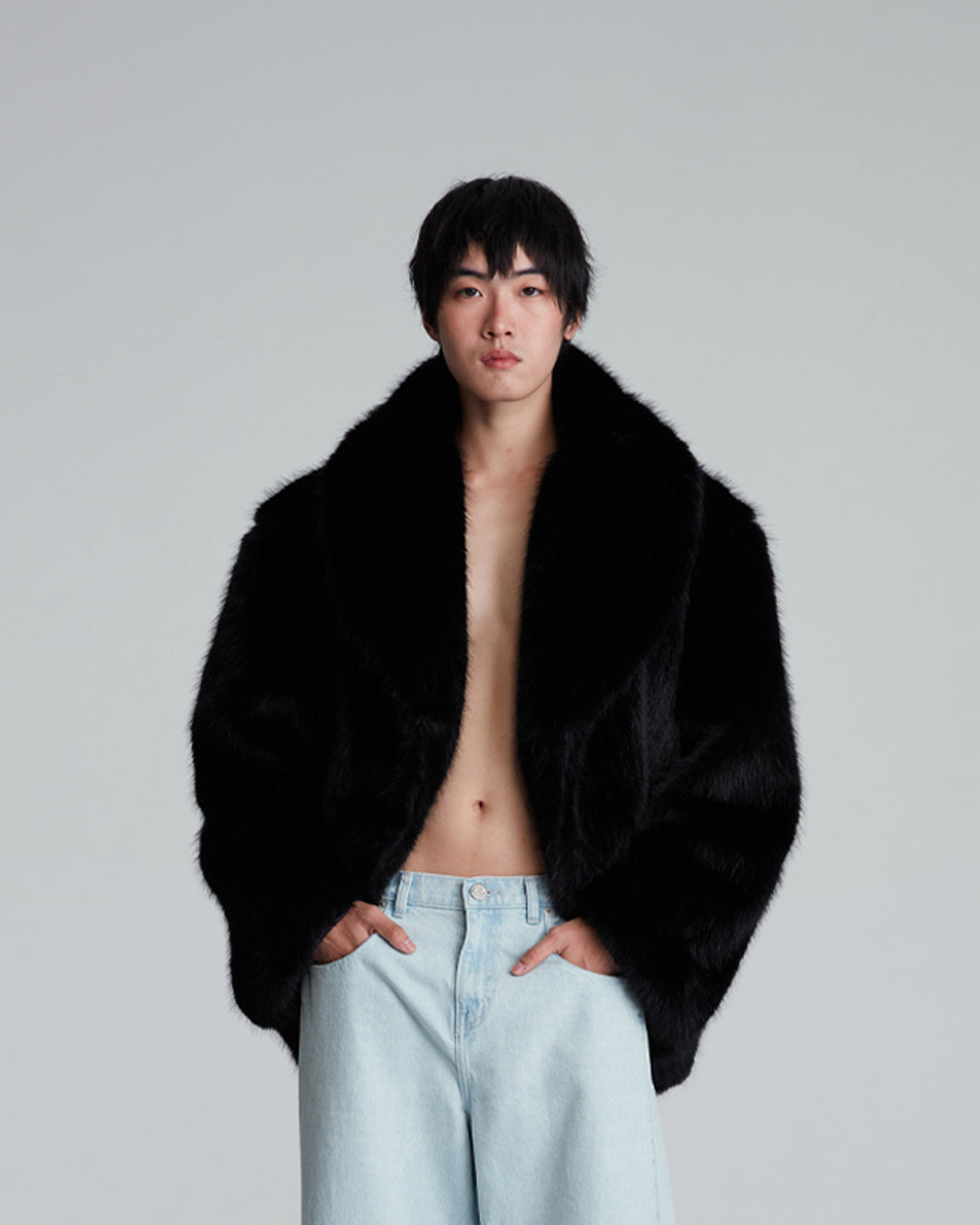 FAUX FUR OVERSIZED JACKET (BLACK)