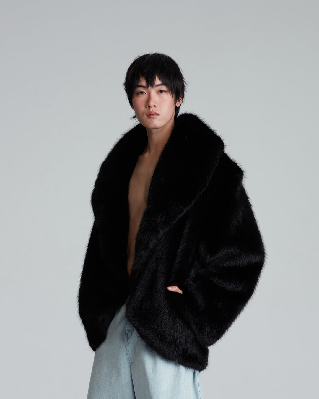 FAUX FUR OVERSIZED JACKET (BLACK)