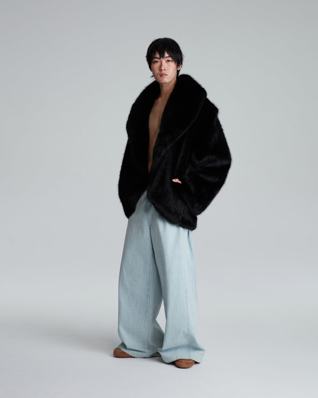 FAUX FUR OVERSIZED JACKET (BLACK)