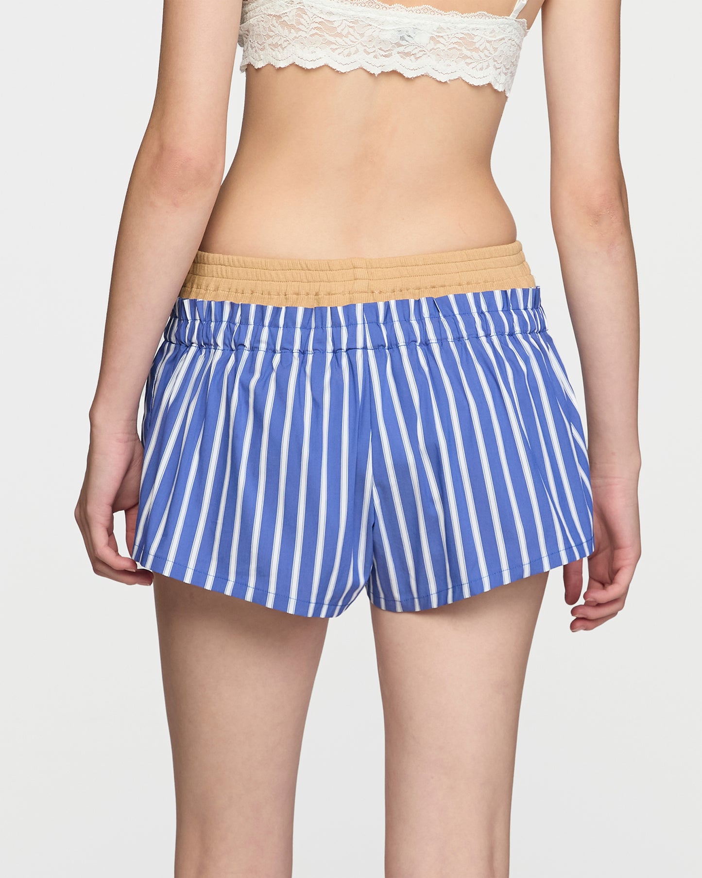 BLUE RIBBED WAISTED SHORTS