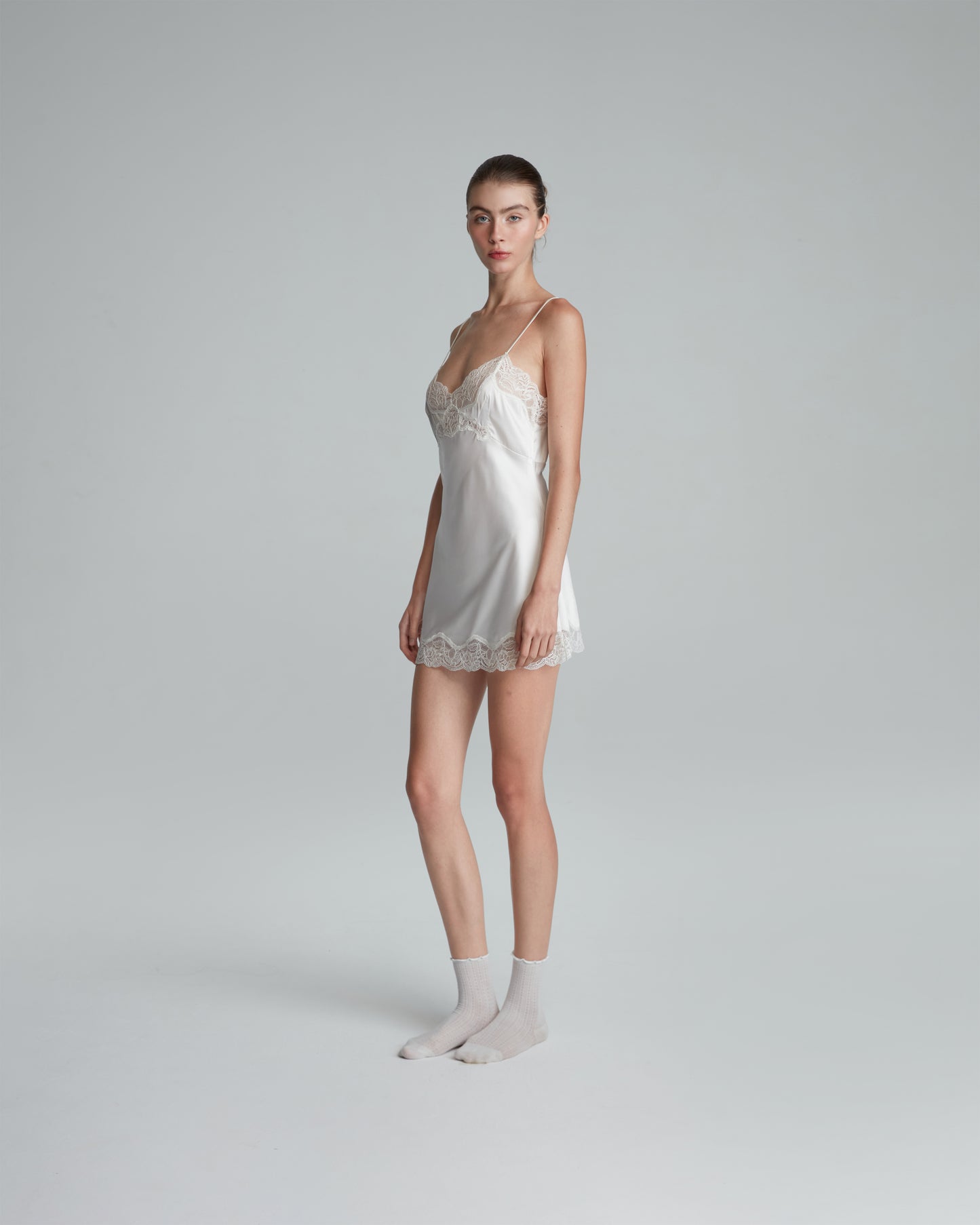 SATIN MINI DRESS (OFF WHITE)