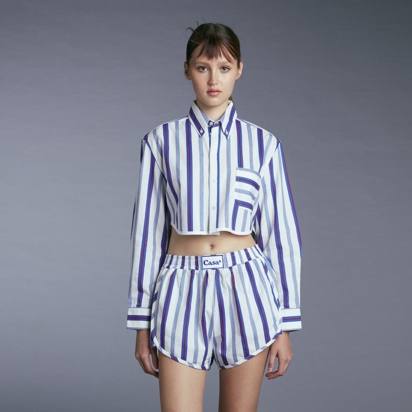 CROPPED PJ SHIRT NAVY/WHITE