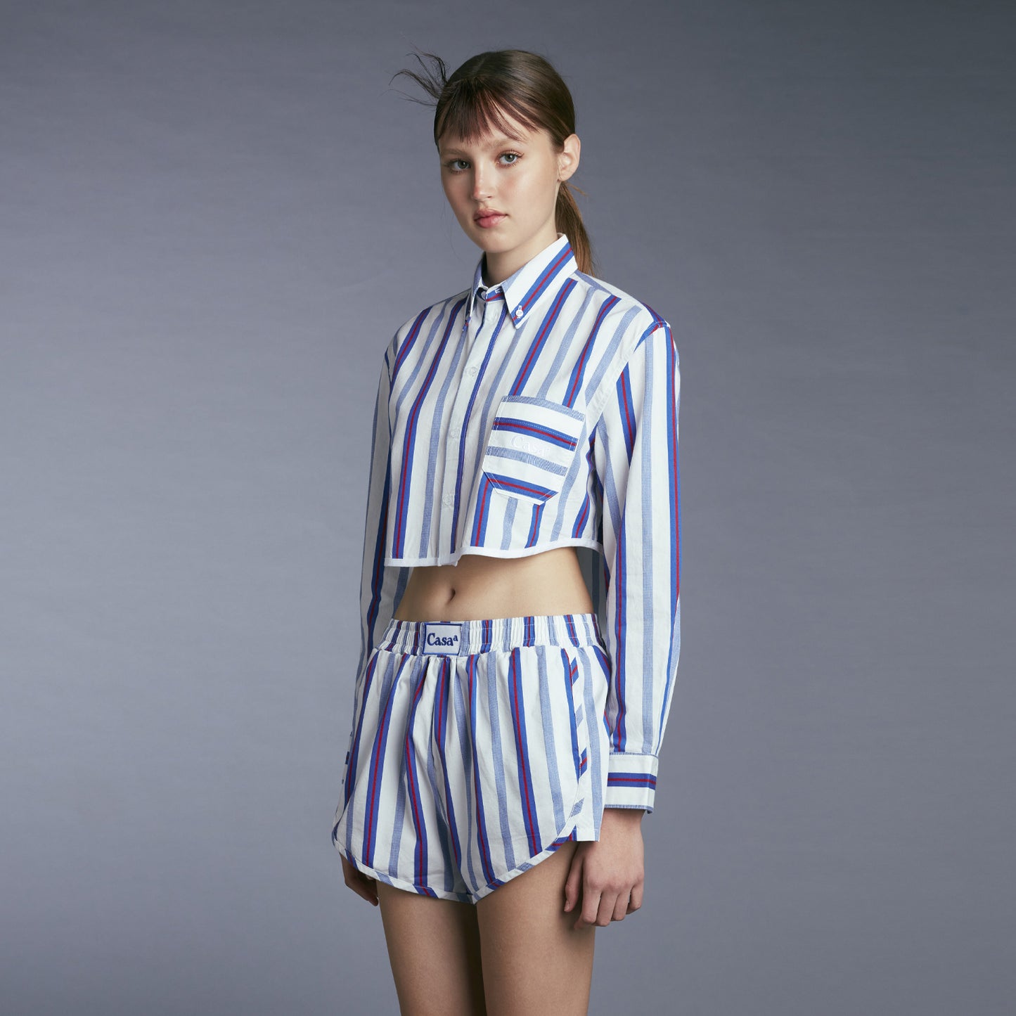 CROPPED PJ SHIRT NAVY/WHITE
