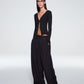 DRAWSTRING STRIPE TROUSERS (BLACK)