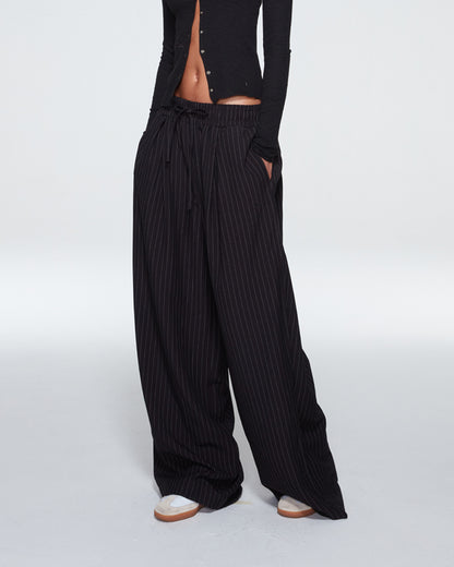 DRAWSTRING STRIPE TROUSERS (BLACK)