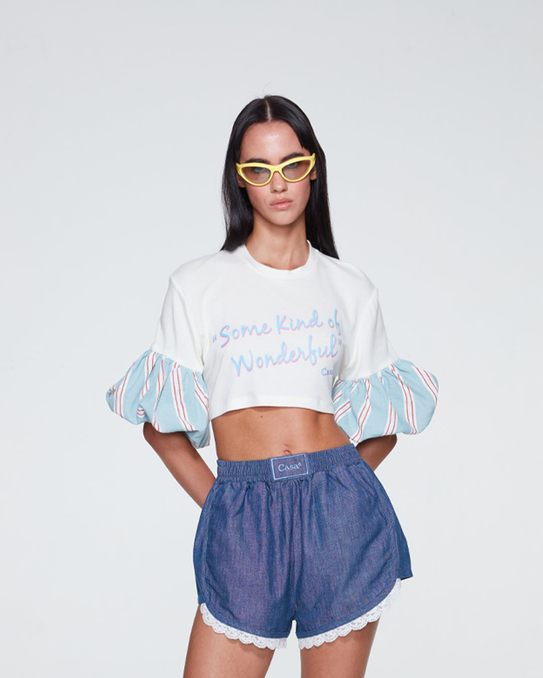 PUFFED SLEEVES CROPPED TOP (CREAM)
