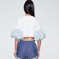 PUFFED SLEEVES CROPPED TOP (CREAM)