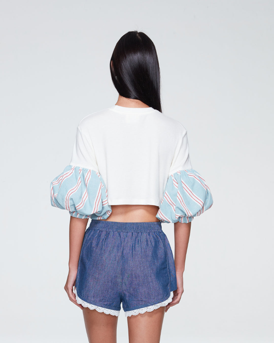 PUFFED SLEEVES CROPPED TOP (CREAM)