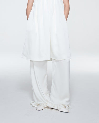SATIN PANTS WITH RUFFLE HEM