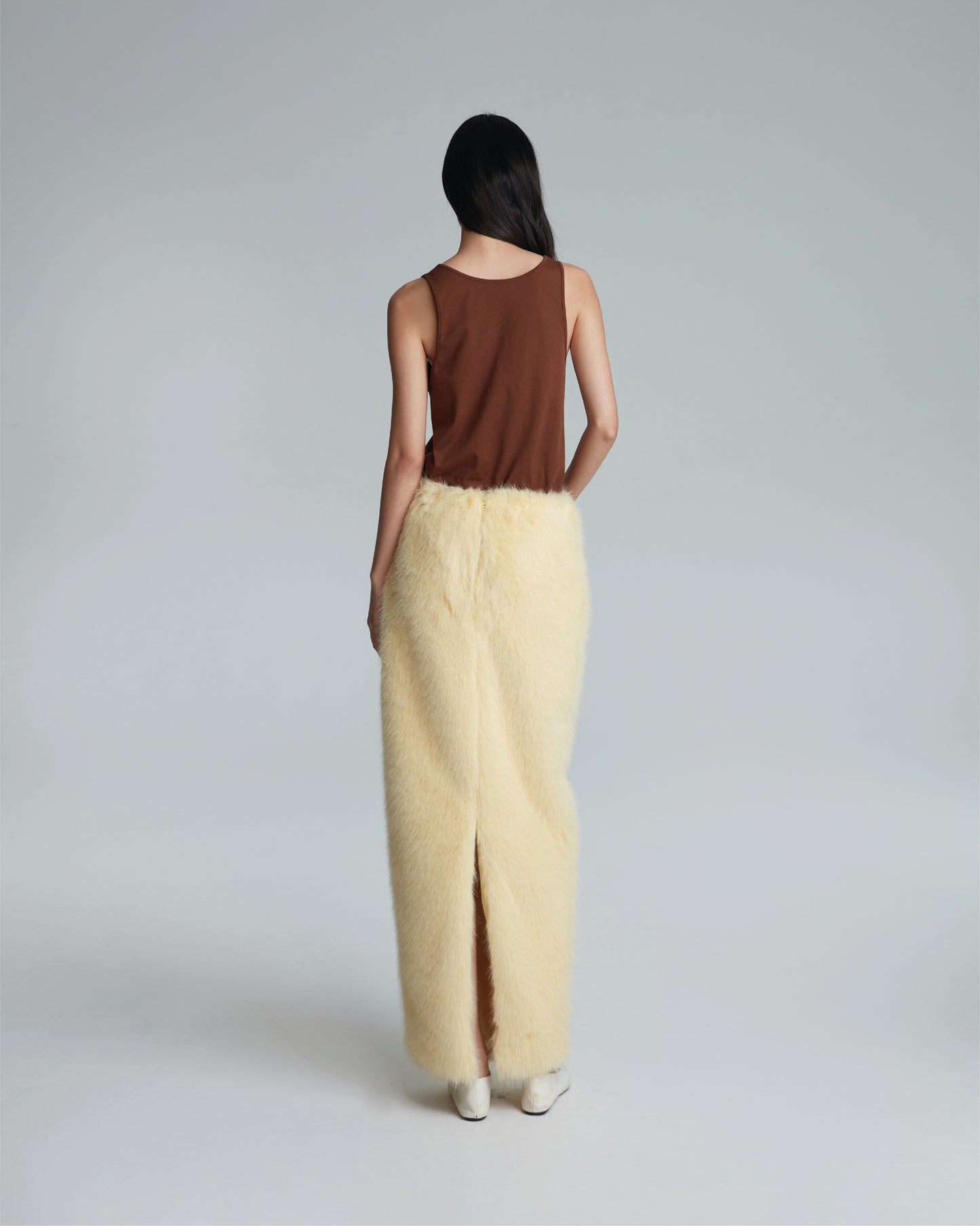 FAUX FUR MAXI SKIRT (YELLOW)