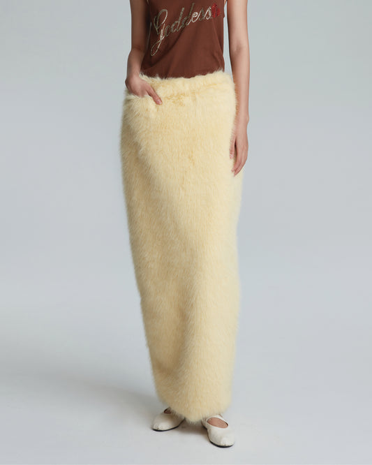 FAUX FUR MAXI SKIRT (YELLOW)