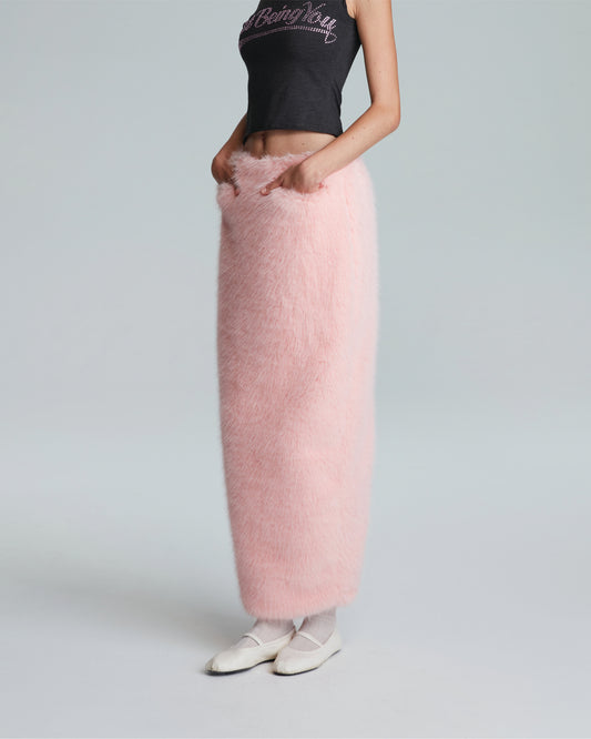 FAUX FUR MAXI SKIRT (PINK)