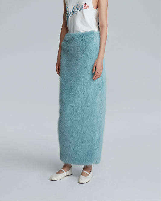 FAUX FUR MAXI SKIRT (BLUE)