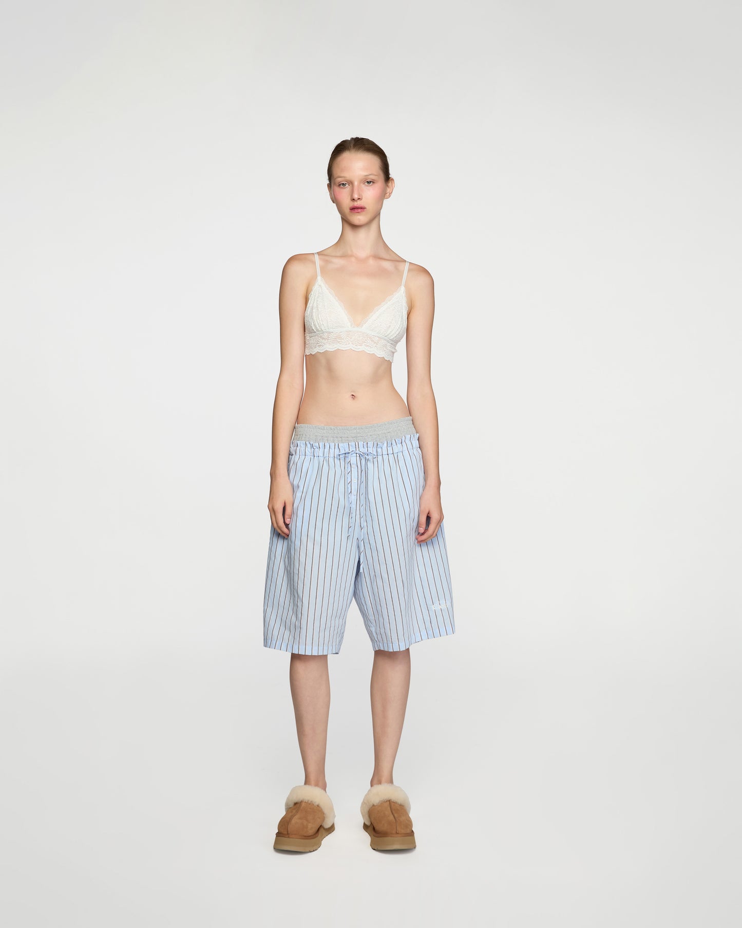 BABY BLUE RIBBED WAISTED BERMUDA SHORTS