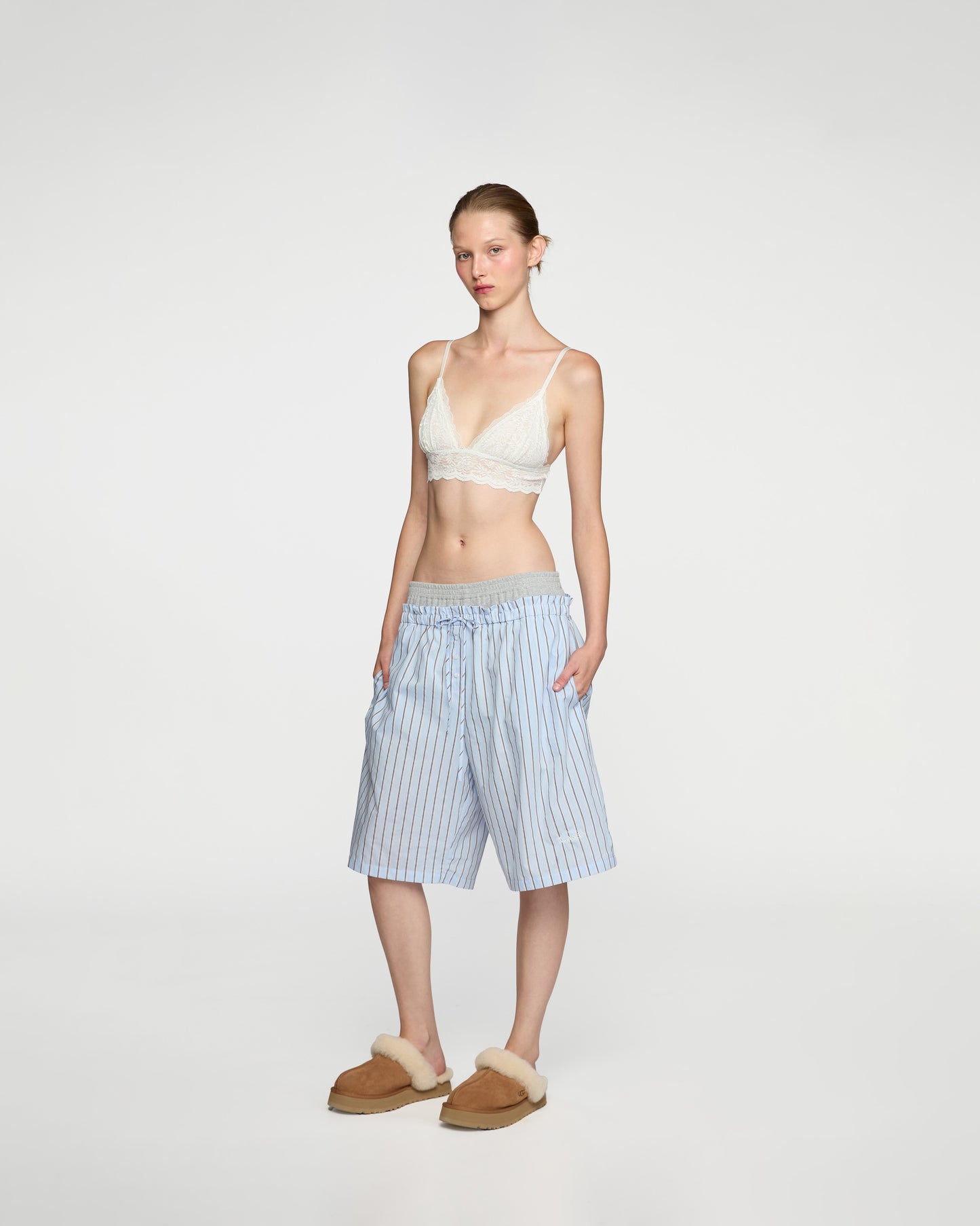 BABY BLUE RIBBED WAISTED BERMUDA SHORTS