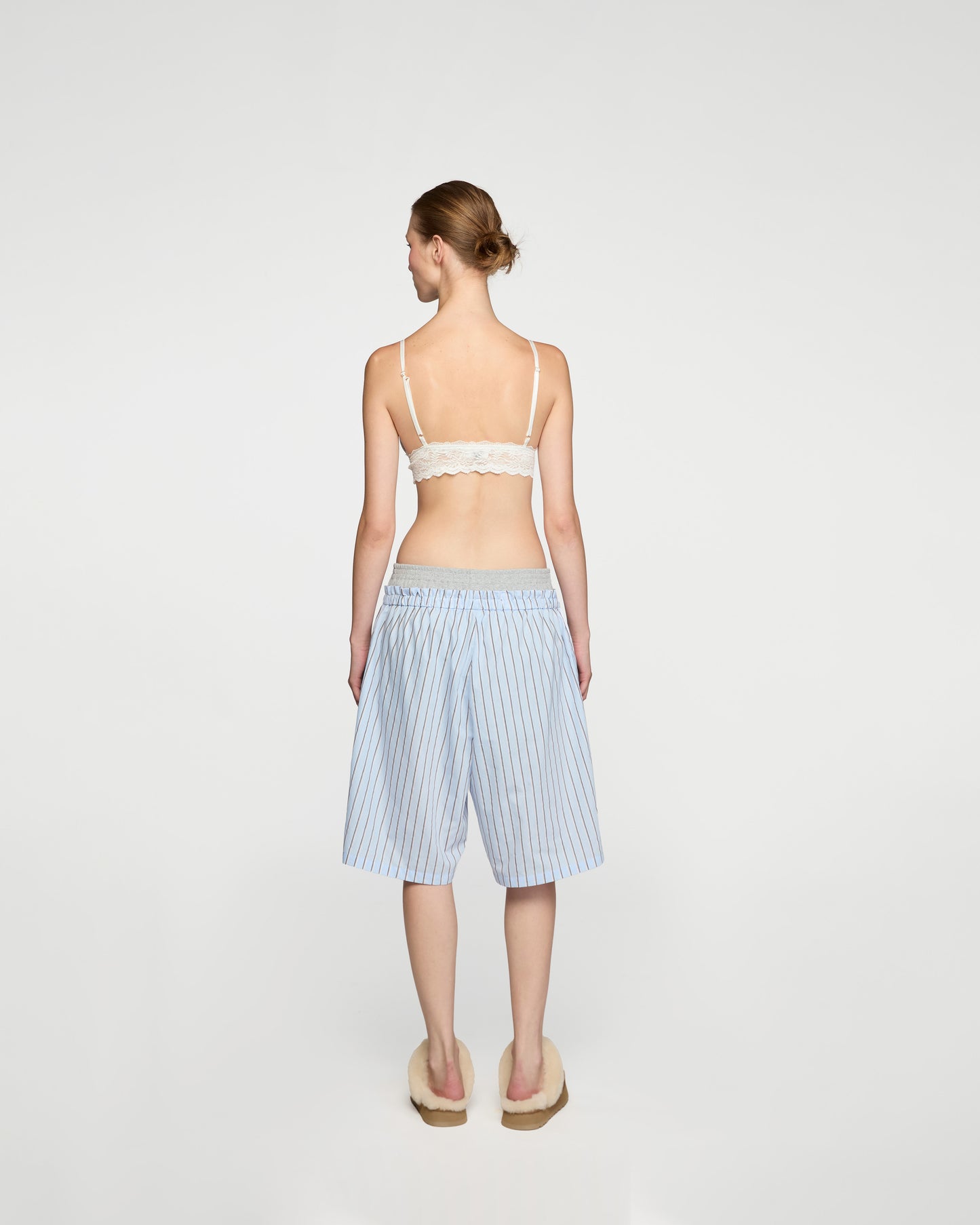 BABY BLUE RIBBED WAISTED BERMUDA SHORTS