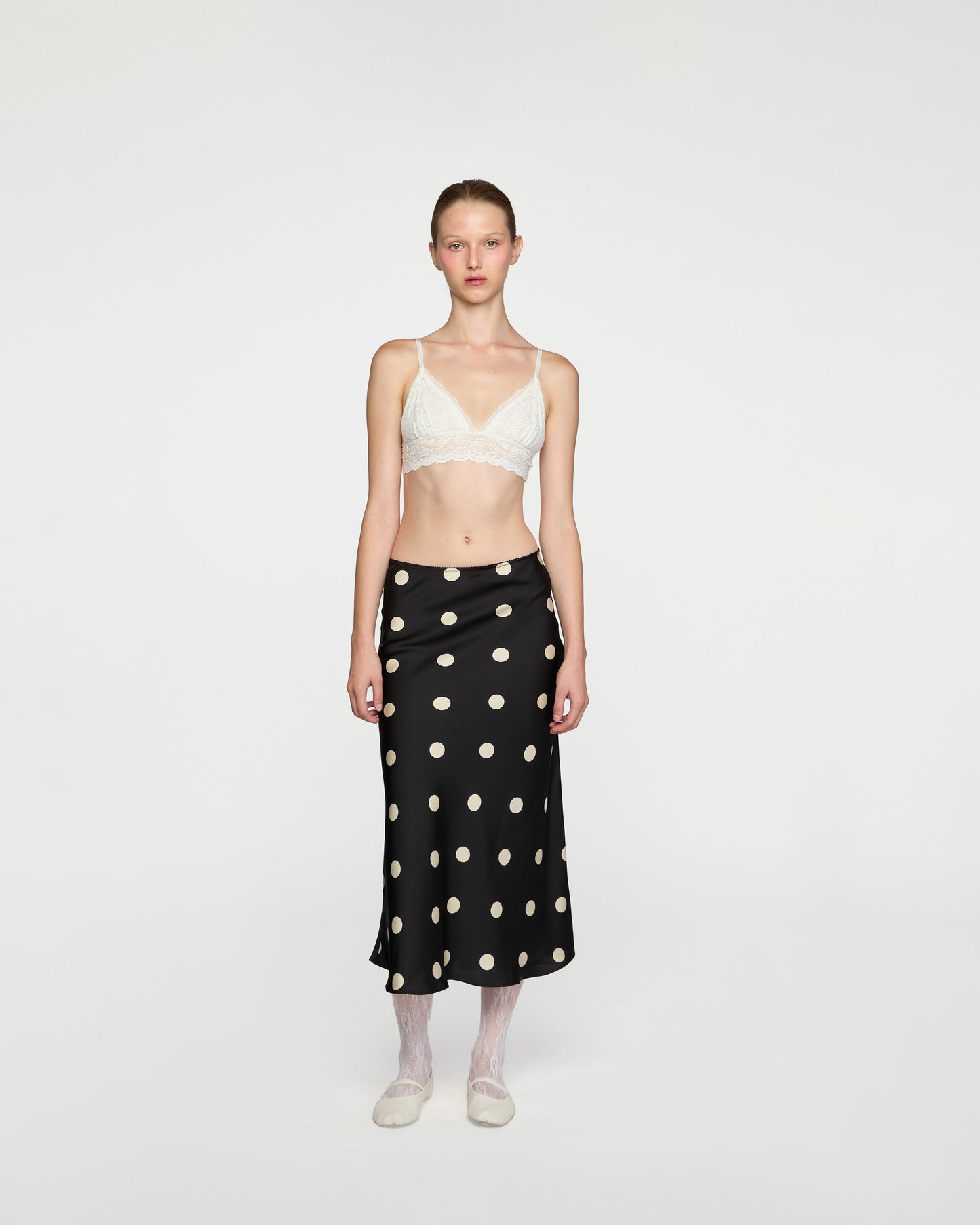 BLACK POLKA DOT MIDI SKIRT