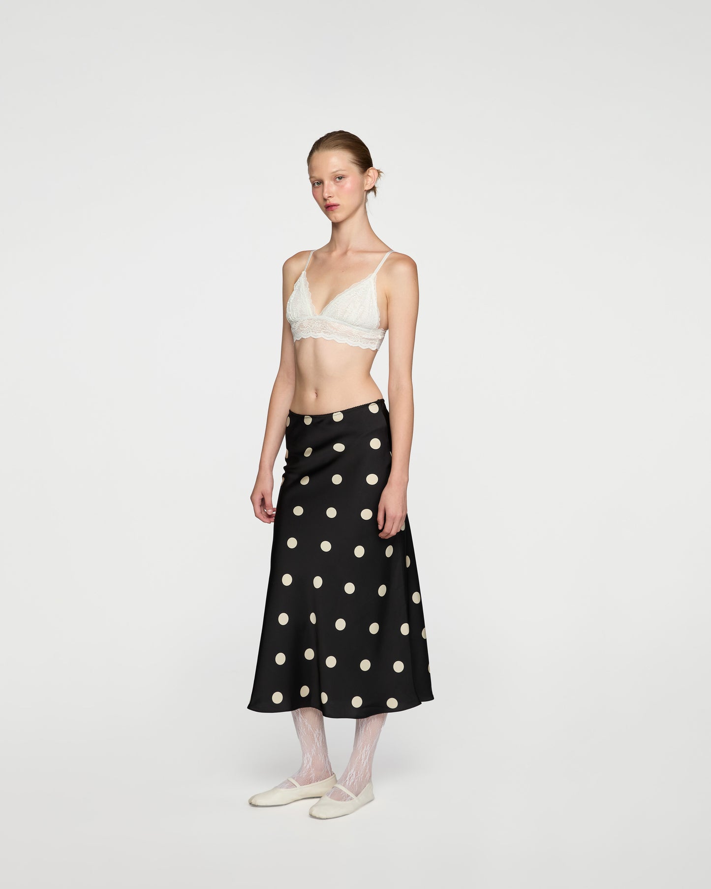 BLACK POLKA DOT MIDI SKIRT