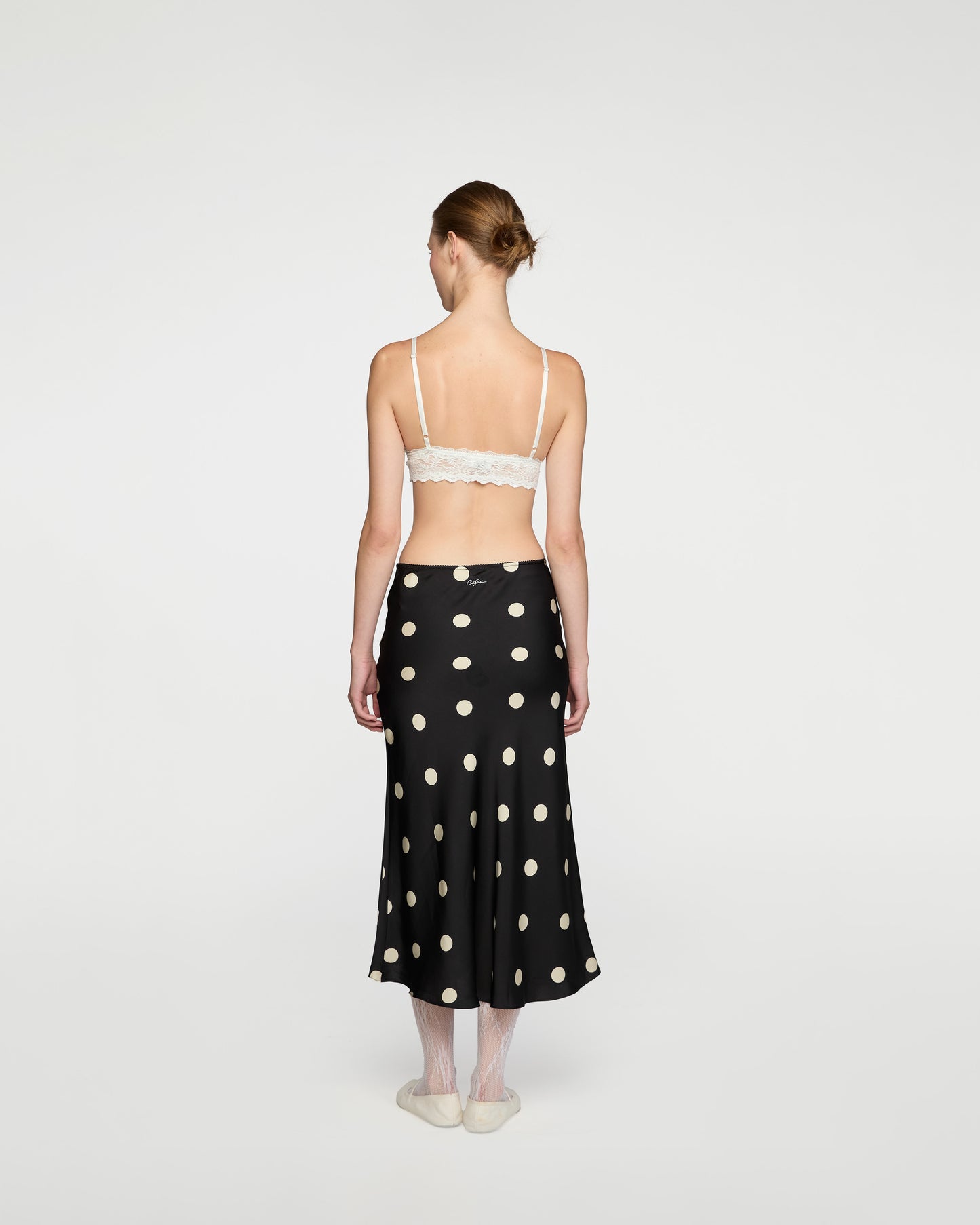 BLACK POLKA DOT MIDI SKIRT