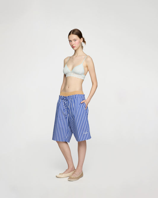 BLUE RIBBED WAISTED BERMUDA SHORTS