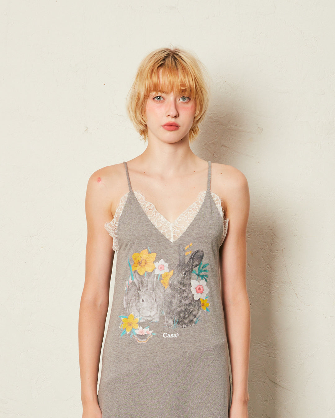 LACE TRIMMED DRESS (GREY BUNNY)