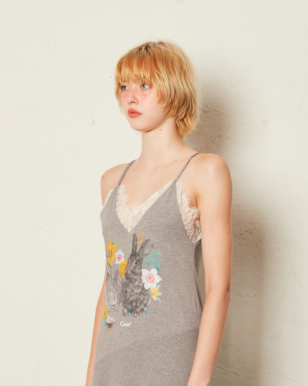 LACE TRIMMED DRESS (GREY BUNNY)