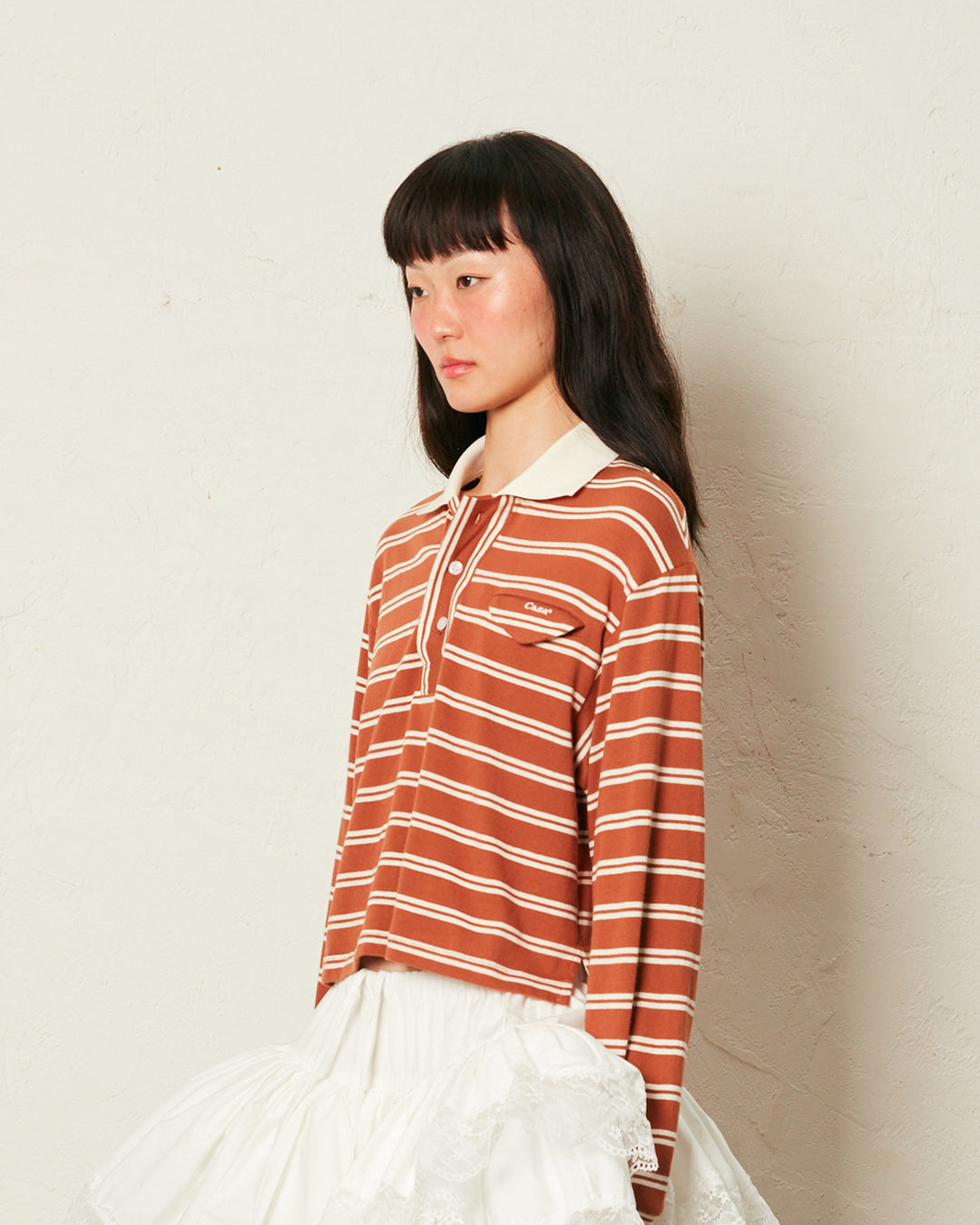 POLO TOP (STRIPE BROWN)