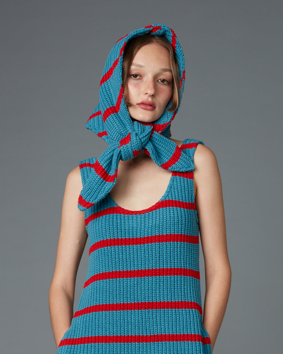 KNITTED HEAD SCARF (BLUE)