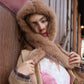 FAUX FUR HOOD SCARF BROWN