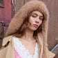 FAUX FUR HOOD SCARF BROWN