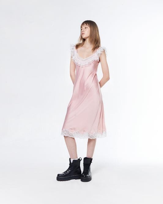 SATIN MIDI DRESS (PEACH)
