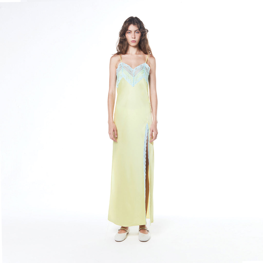 SATIN MAXI DRESS (YELLOW)