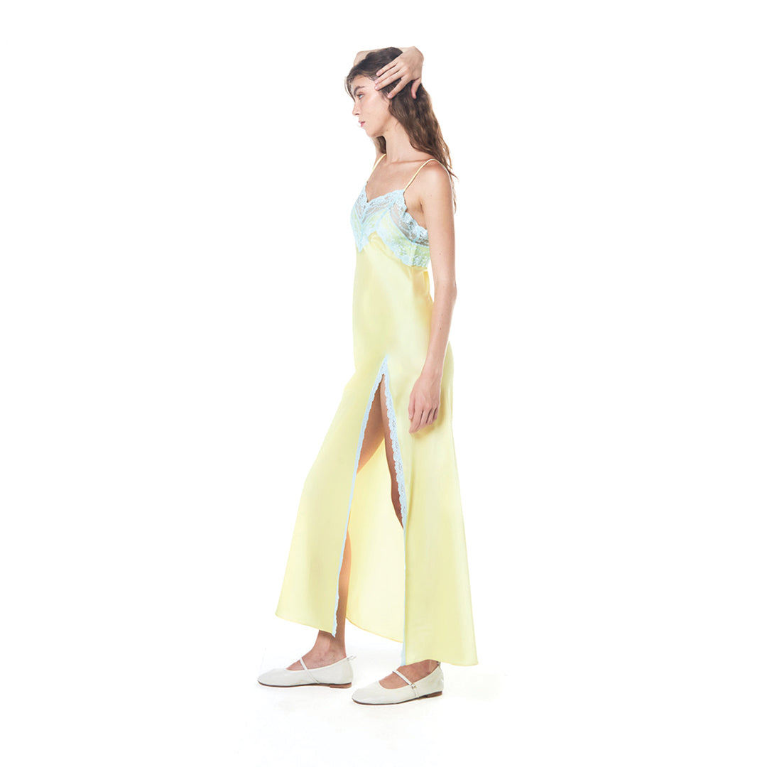 SATIN MAXI DRESS (YELLOW)