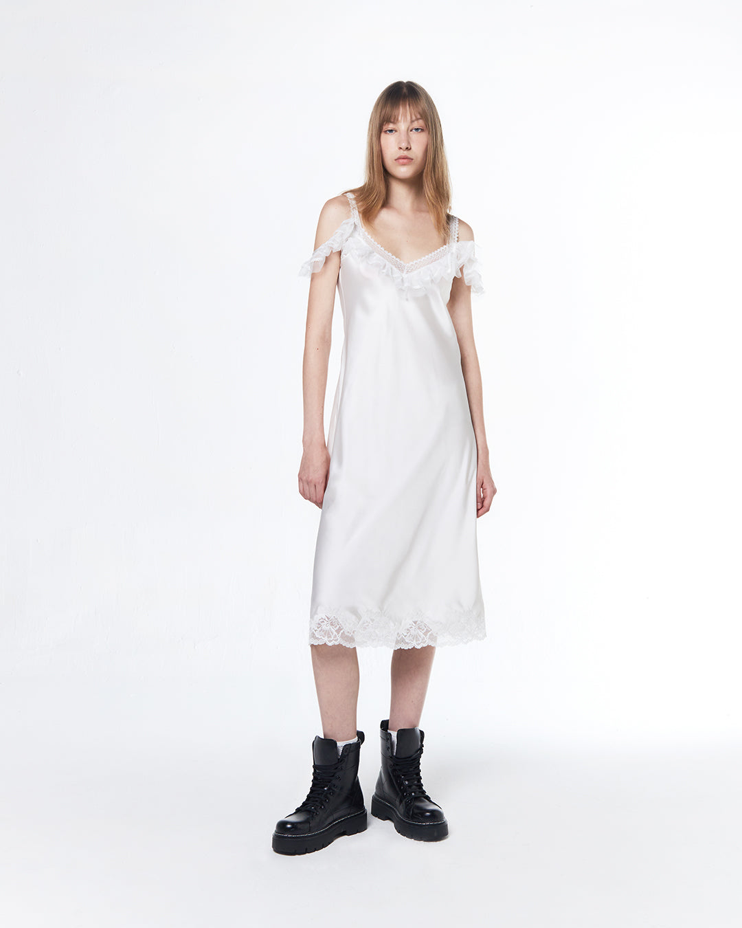 SATIN MIDI DRESS (OFF WHITE)