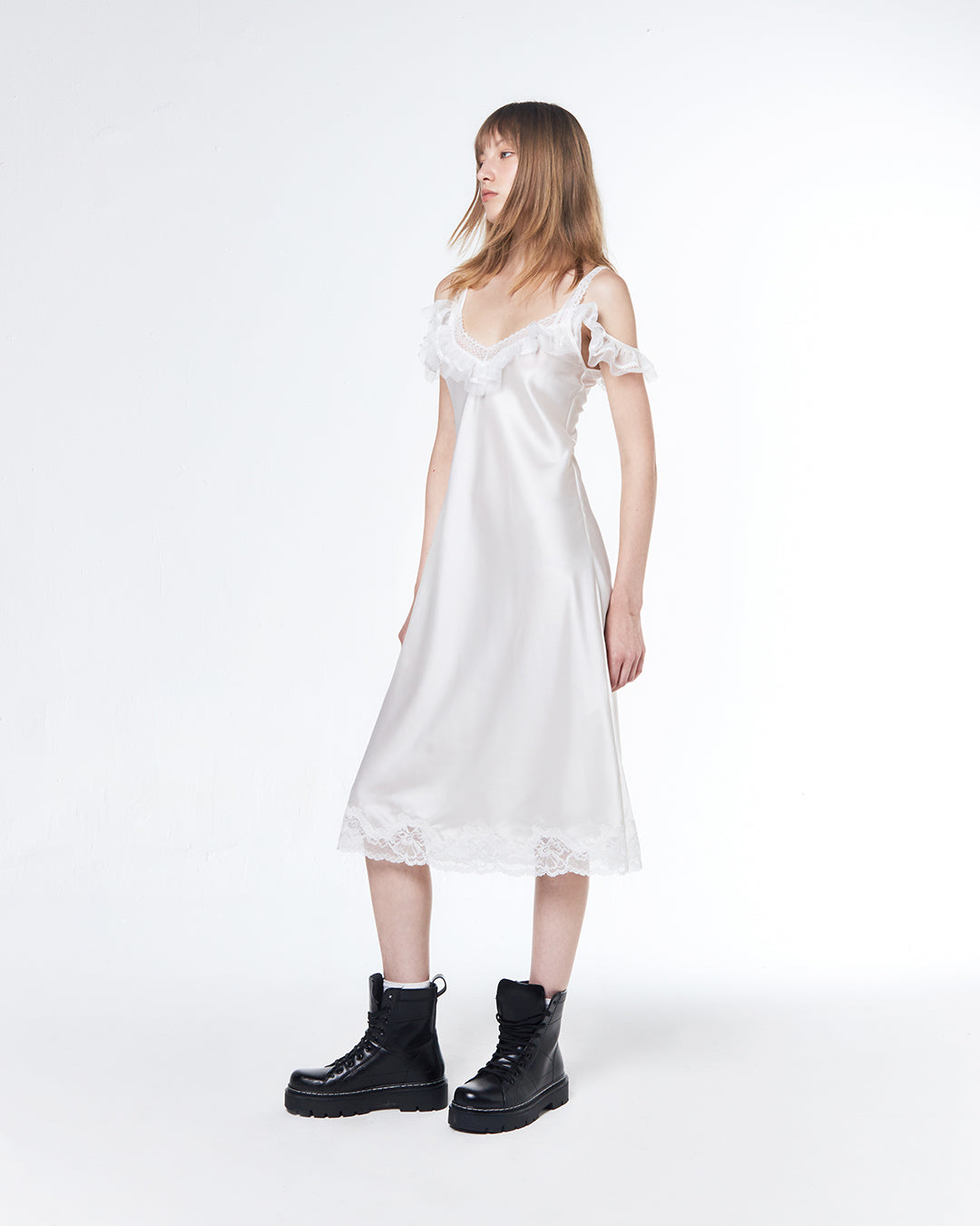 SATIN MIDI DRESS (OFF WHITE)