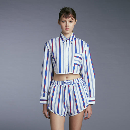 CROPPED PJ SHIRT NAVY/WHITE